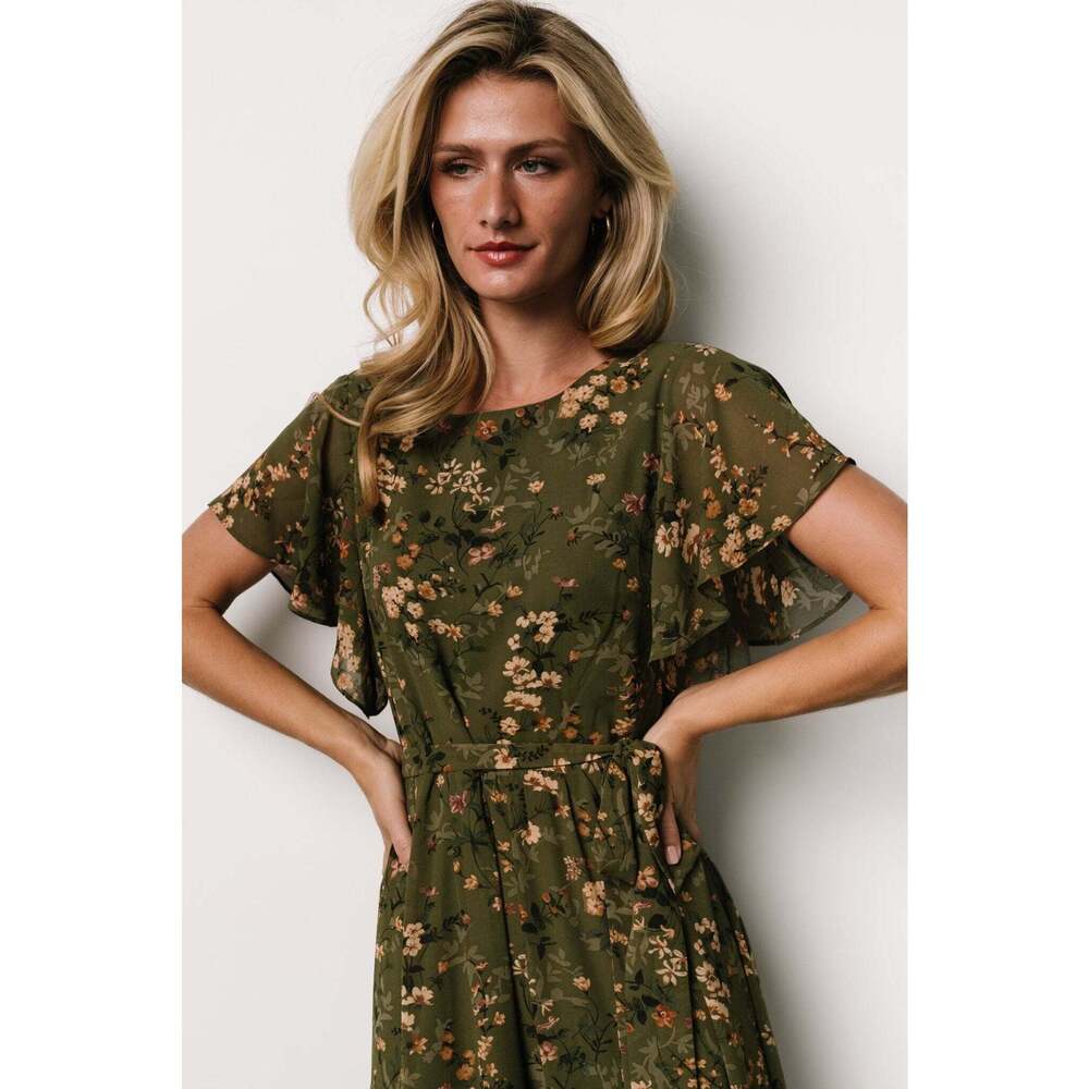 Baltic Born Laurel Midi Dress | Olive Floral Size LL - Picture 2 of 5